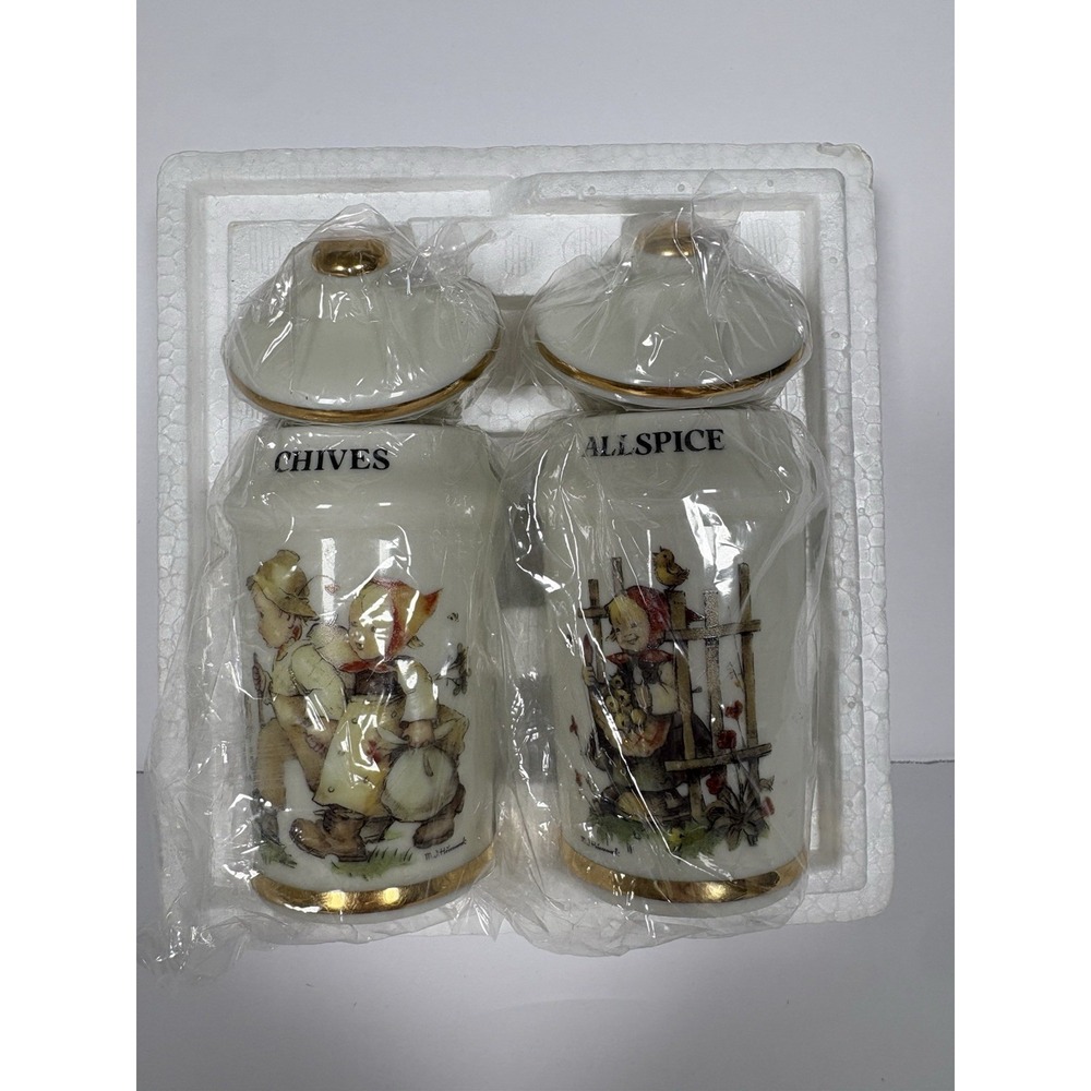 Vintage 1987 M.J. Hummel Chives Allspice Spice Jars Set New Japan